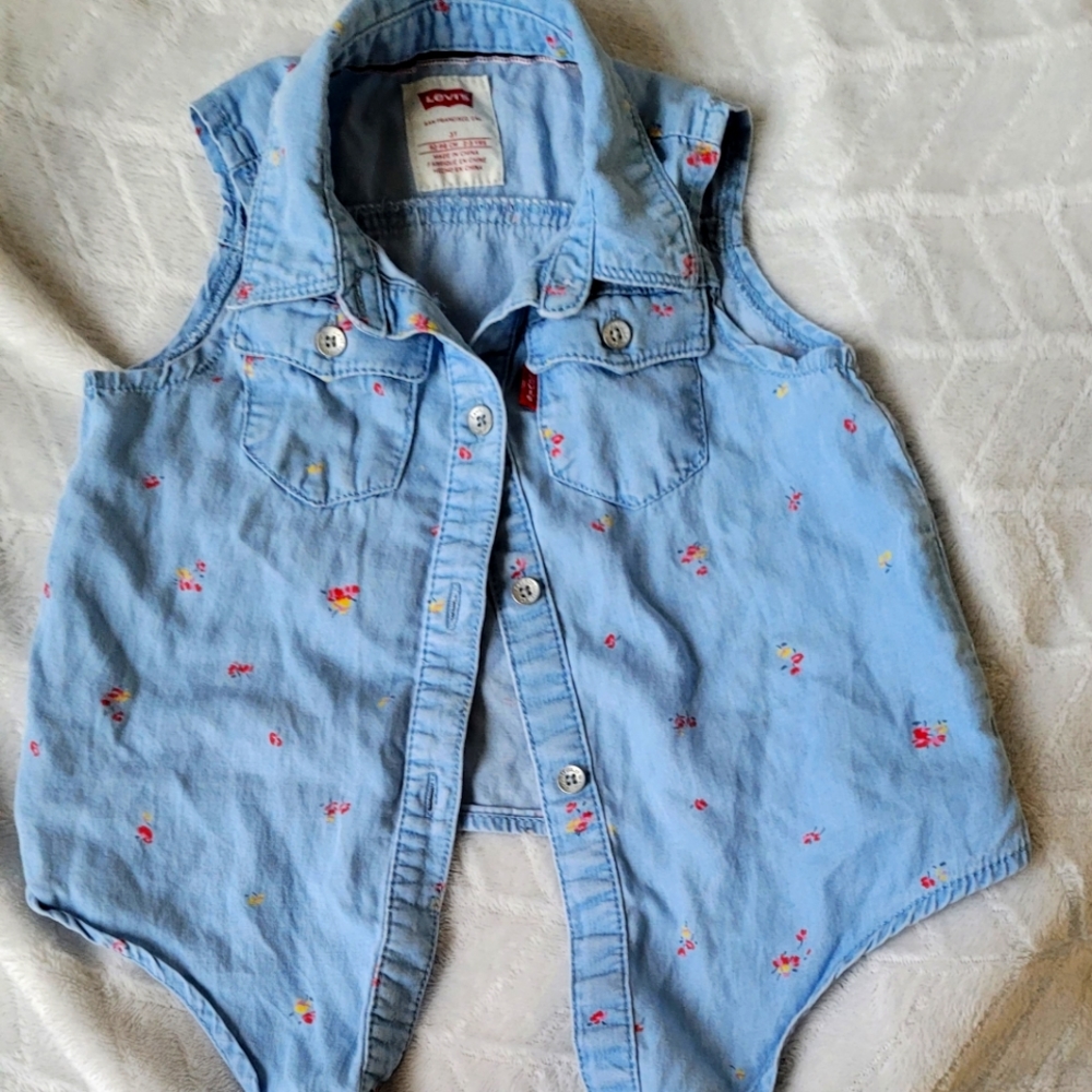 Collared Denim Sleeveless Shirt
